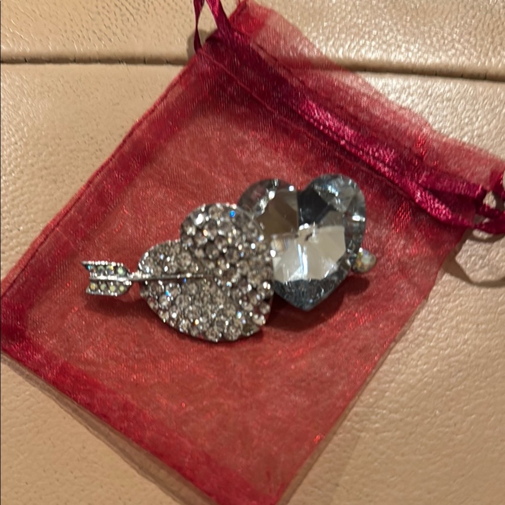 Elegant Silver and Clear Heart Brooch